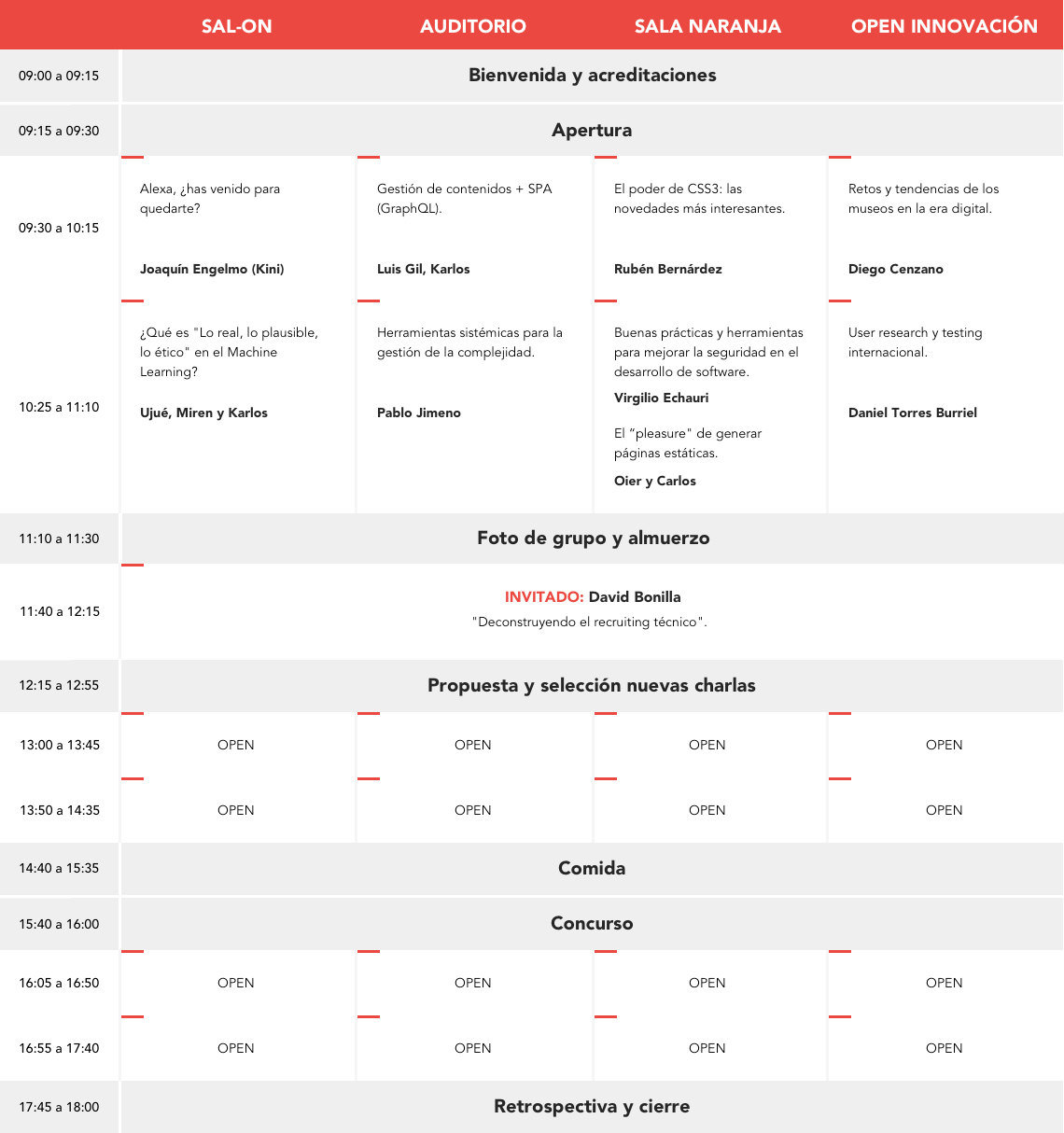 Calendario Open Space 2019