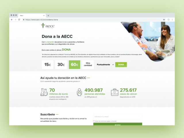 Pantalla Móvil de la página de la Asociación Española contra el Cáncer