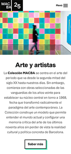 Pantalla de móvil de la sección de Arte y Artistas